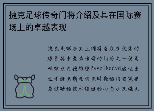 捷克足球传奇门将介绍及其在国际赛场上的卓越表现
